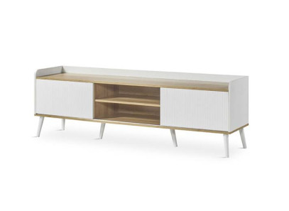 Mueble tv blanco y madera