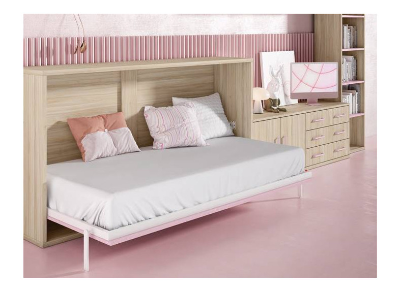 cama abatible rosa en tienda muebles Intermobel