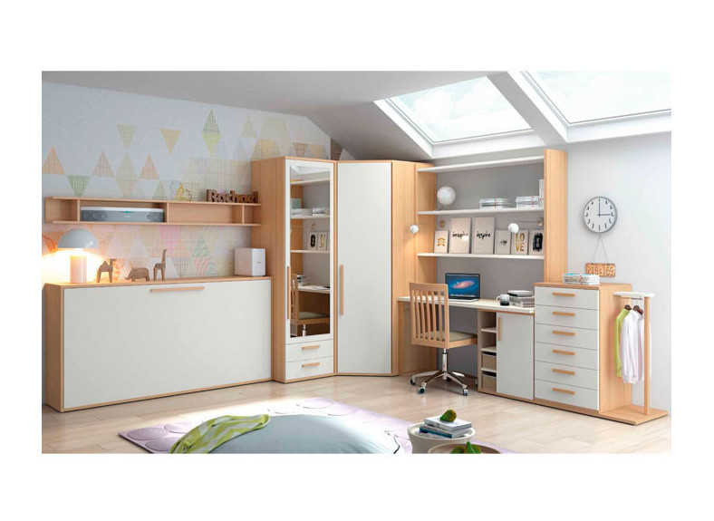 Dormitorio con cama abatible en horizontal